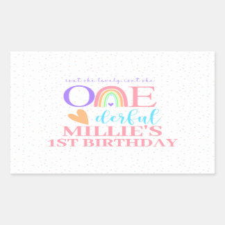 Pastel Rainbow ONE derful 1st Birthday Stickers