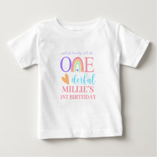 Pastel Rainbow ONEderful 1st Birthday Baby T-shirt