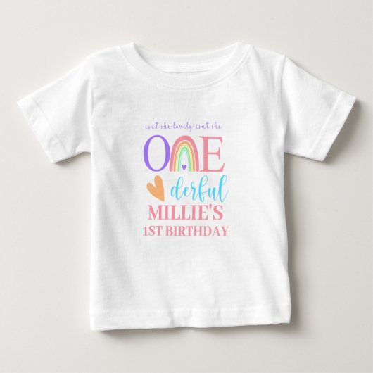 Pastel Rainbow ONEderful 1st Birthday Baby T-shirt (Voorkant)