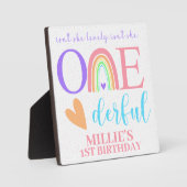 Pastel Rainbow ONEderful Eerste Verjaardag Plaque Fotoplaat (Voorkant)