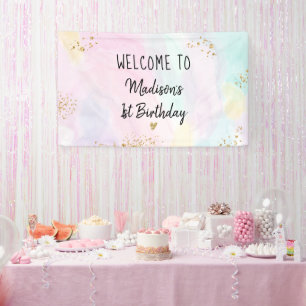 Pastel Rainbow Pink Gold Birthday Spandoek