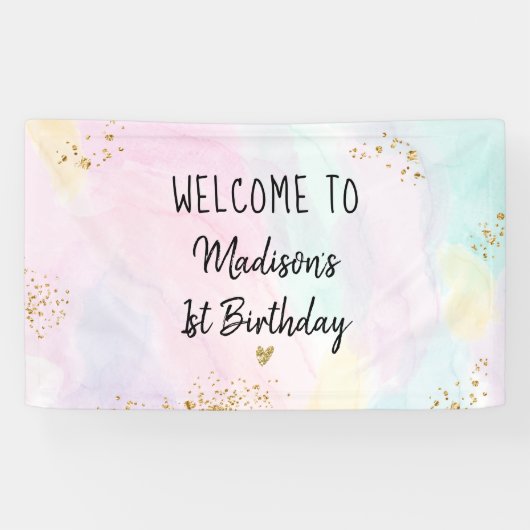 Pastel Rainbow Pink Gold Birthday Spandoek (Horizontaal)