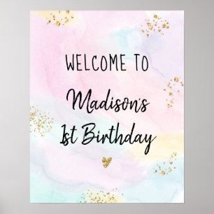 Pastel Rainbow Pink Gold Birthday Welkom Poster
