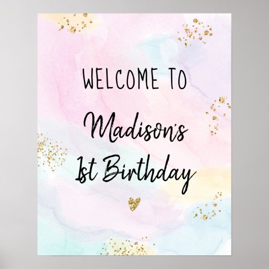 Pastel Rainbow Pink Gold Birthday Welkom Poster (Voorkant)