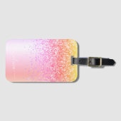 Pastel Rainbow Pink Gold Paars Glitter Monogram Bagagelabel (Voorkant (horizontaal))