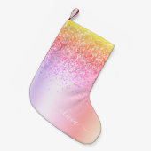 Pastel Rainbow Pink Gold Paars Glitter Monogram Kleine Kerstsok (Voorkant (Hangend))