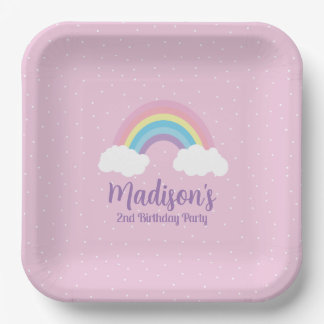 Pastel Rainbow Pink Plate Papieren Bordje