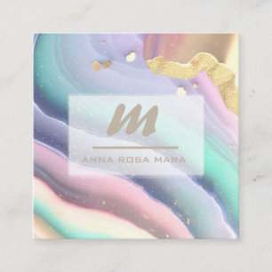 *~* PASTEL Rainbow QR MarbleLuxe Initiaal AP66 Vierkante Visitekaartje