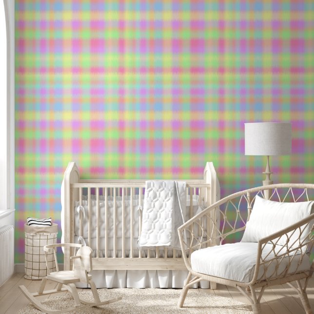 Pastel Rainbow Schattige Tartan Behang (Kinderen)