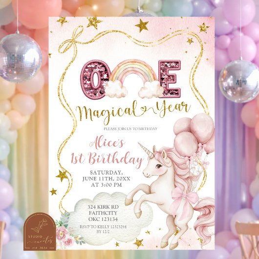 Pastel Rainbow Sequin Glitter Unicorn One Magical  Kaart