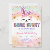 Pastel Rainbow Sequins Bunny Invitation (Devant)
