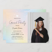 Pastel Rainbow Simple Script Photo Afstuderen Kaart (Voorkant / Achterkant)