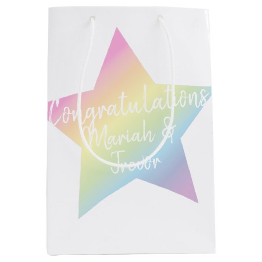 Pastel Rainbow Star-Baby shower Medium Cadeauzakje (Voorkant)