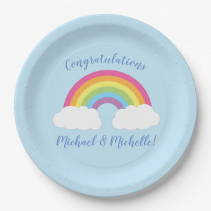 Pastel Rainbow Stars Baby shower Simple Modern Pap Papieren Bordje