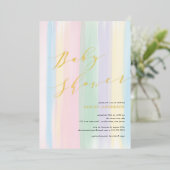 Pastel Rainbow Stripes Baby shower Foil Invitation (Debout devant)