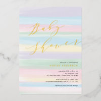 Pastel Rainbow Stripes Baby shower Foil Invitation