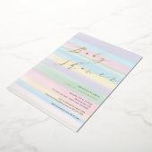 Pastel Rainbow Stripes Baby shower Foil Invitation (Rotation)