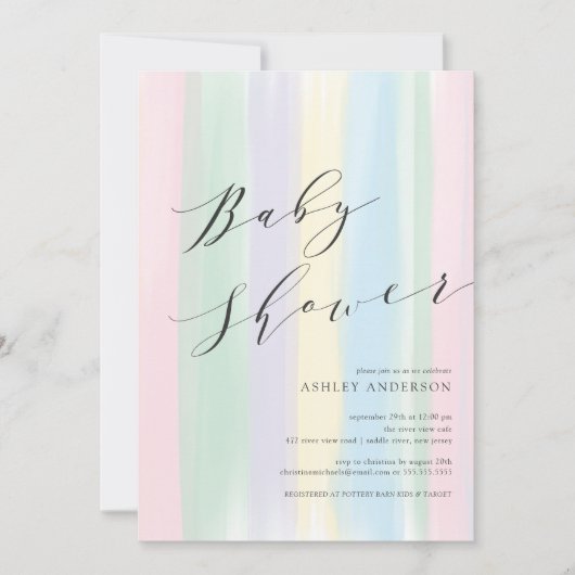 Pastel Rainbow stripes Baby shower Invitation (Devant)
