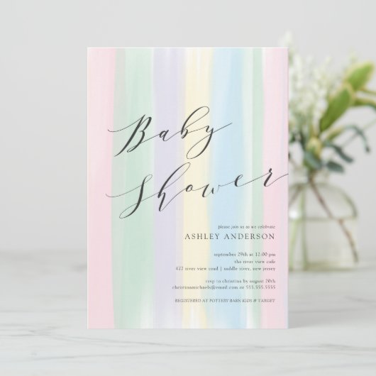 Pastel Rainbow stripes Baby shower Invitation (Debout devant)