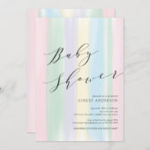 Pastel Rainbow stripes Baby shower Invitation (Devant / Derrière)