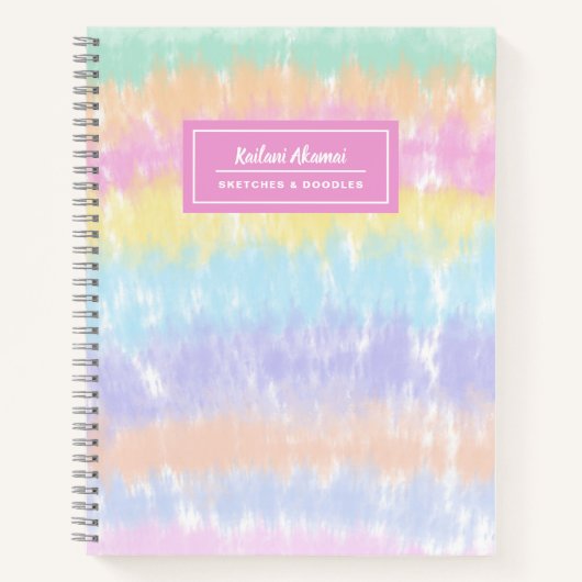 Pastel Rainbow Stripes Stropdas-Dye Naam Schets Ku Notitieboek (Voorkant)