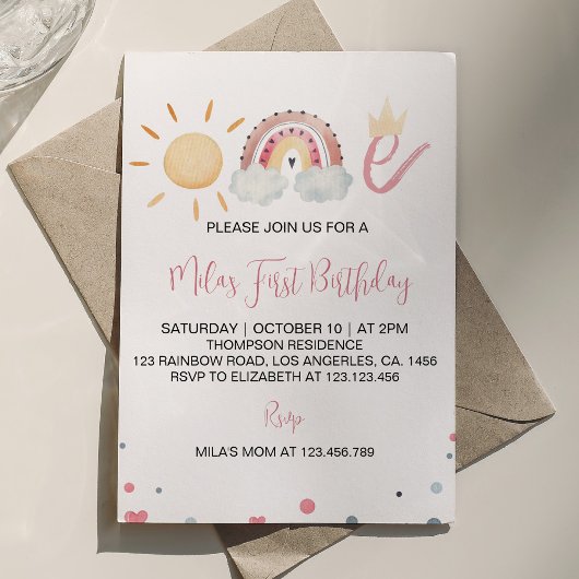 Pastel Rainbow Sunshine 1er Invitation anniversair