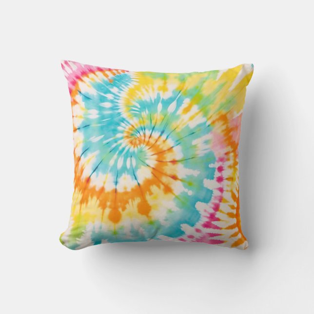 Pastel Rainbow Tie Dye Spiral Pattern Kussen (Voorkant)