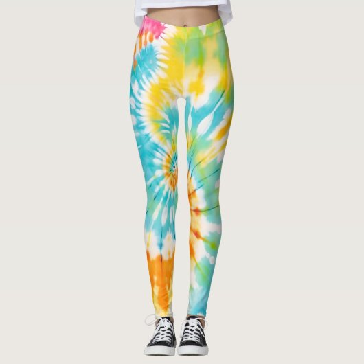 Pastel Rainbow Tie Dye Spiral Pattern Leggings (Voorkant)