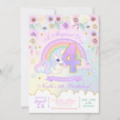 Pastel Rainbow Unicorn 4e invitation anniversaire (Devant)