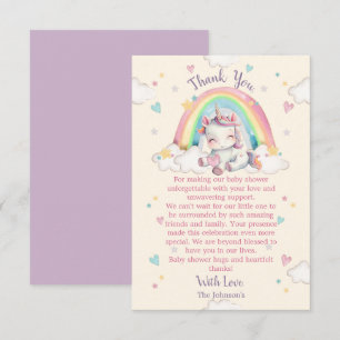 Pastel Rainbow Unicorn Baby shower Bedankkaart