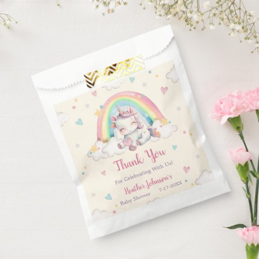 Pastel Rainbow Unicorn Baby shower Bedankzakje (Gezegeld)