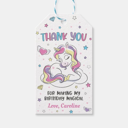 Pastel Rainbow Unicorn Birthday Party, bedankt Cadeaulabel (Voorkant)