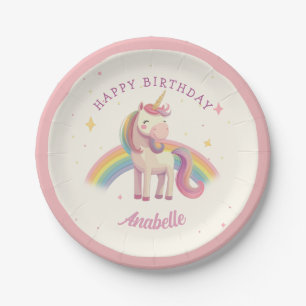 Pastel Rainbow Unicorn Birthday Party Papieren Bordje