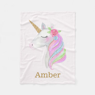 Pastel Rainbow Unicorn Girls Persoonlijke naam Fleece Deken