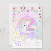 Pastel Rainbow Unicorn Invitation de deuxième anni (Devant)