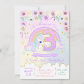 Pastel Rainbow Unicorn troisième invitation annive (Devant)