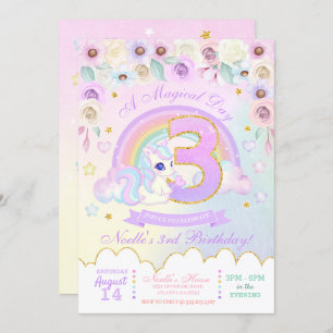 Pastel Rainbow Unicorn troisième invitation annive