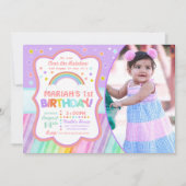 Pastel Rainbow verjaardagsfoto uitnodiging (Voorkant)