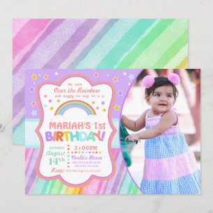 Pastel Rainbow verjaardagsfoto uitnodiging