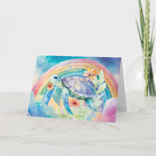 Pastel Rainbow Waterverf Bloemen Zee Schildpad Kaa Feestdagen Kaart