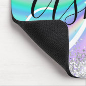 Pastel Rainbow Wave Ombre Silver Glitter Monogram Muismat (Hoek)