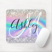 Pastel Rainbow Wave Ombre Silver Glitter Monogram Muismat (Met muis)