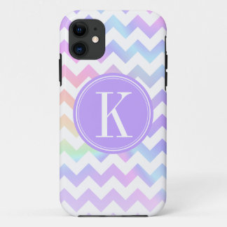 Pastel Rainbow White Chevron Aangepast monogram iPhone 11 Hoesje