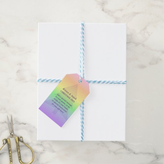 Pastel Rainbow Yuletide Holiday Custom Cadeaulabel (Met Touw)