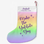 Pastel Rainbow Yuletide Pride gepersonaliseerd Kleine Kerstsok (Achterkant)