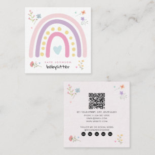 Pastel Rainbows Girly Wildflowers Babysitter Vierkante Visitekaartje