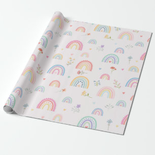 Pastel Rainbows Girly Wildflowers & Hearts Cadeaupapier