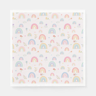 Pastel Rainbows Girly Wildflowers & Hearts Servet