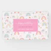 Pastel Rainbows Girly Wildflowers Hearts Verjaarda Spandoek (Horizontaal)