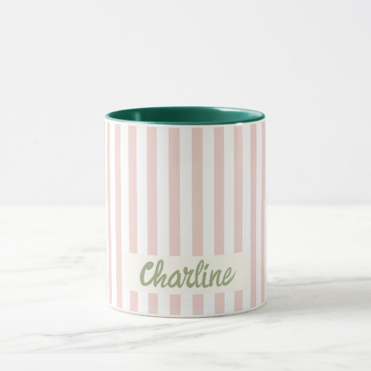 Pastel rayé rose Retro Nom Customisé Mug (Centre)